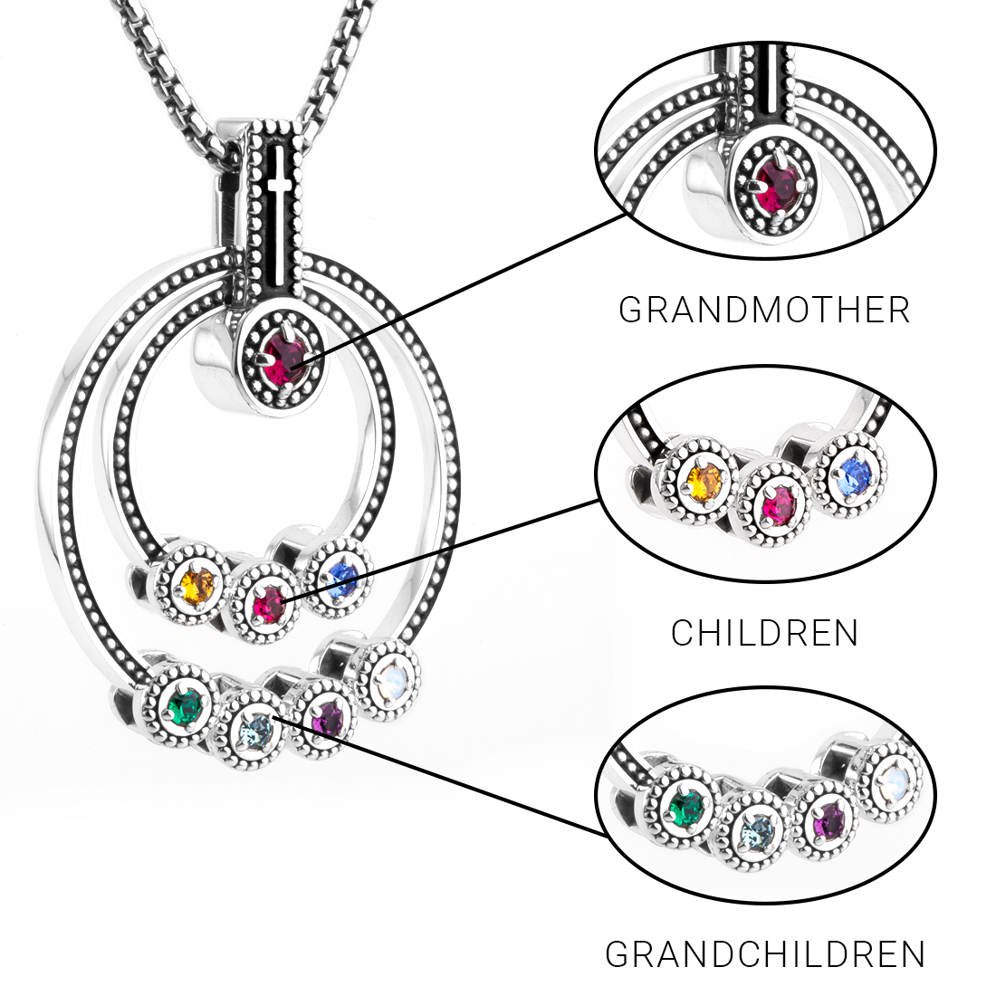 Circle of Grandchildren Necklace - Birthstones & Initials - Silver – Honey  Willow - handmade jewellery